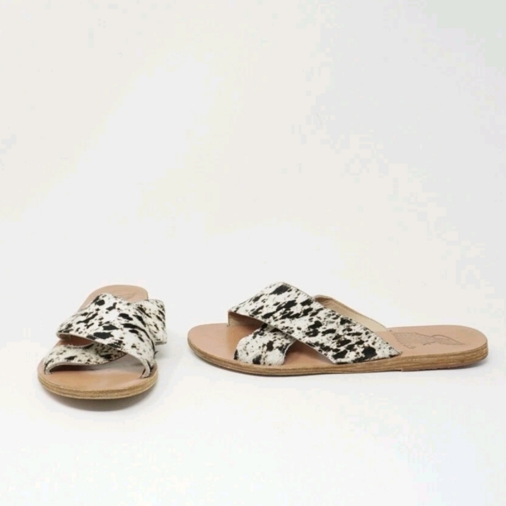 Ancient Greek Sandals Thais Genuine Leather Calf Hair Crossover Flat Shoes 38